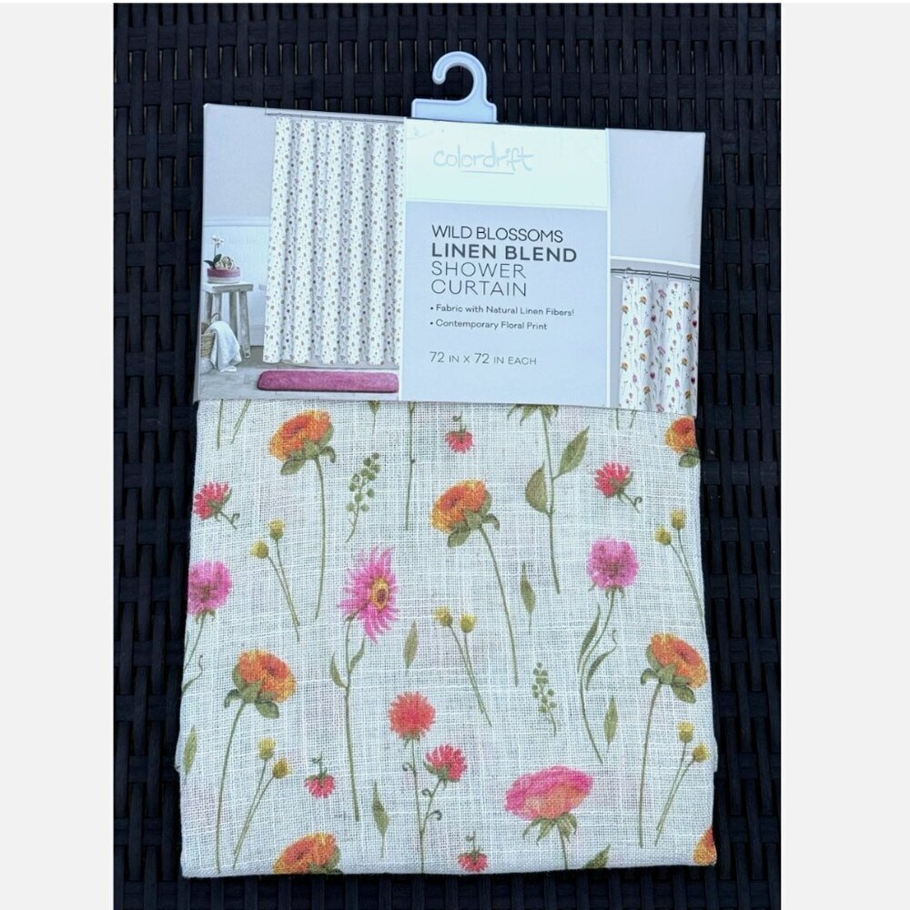 Colordrift Wild Blossoms Linen Blend Floral Fabric Shower Curtain 72"x72"